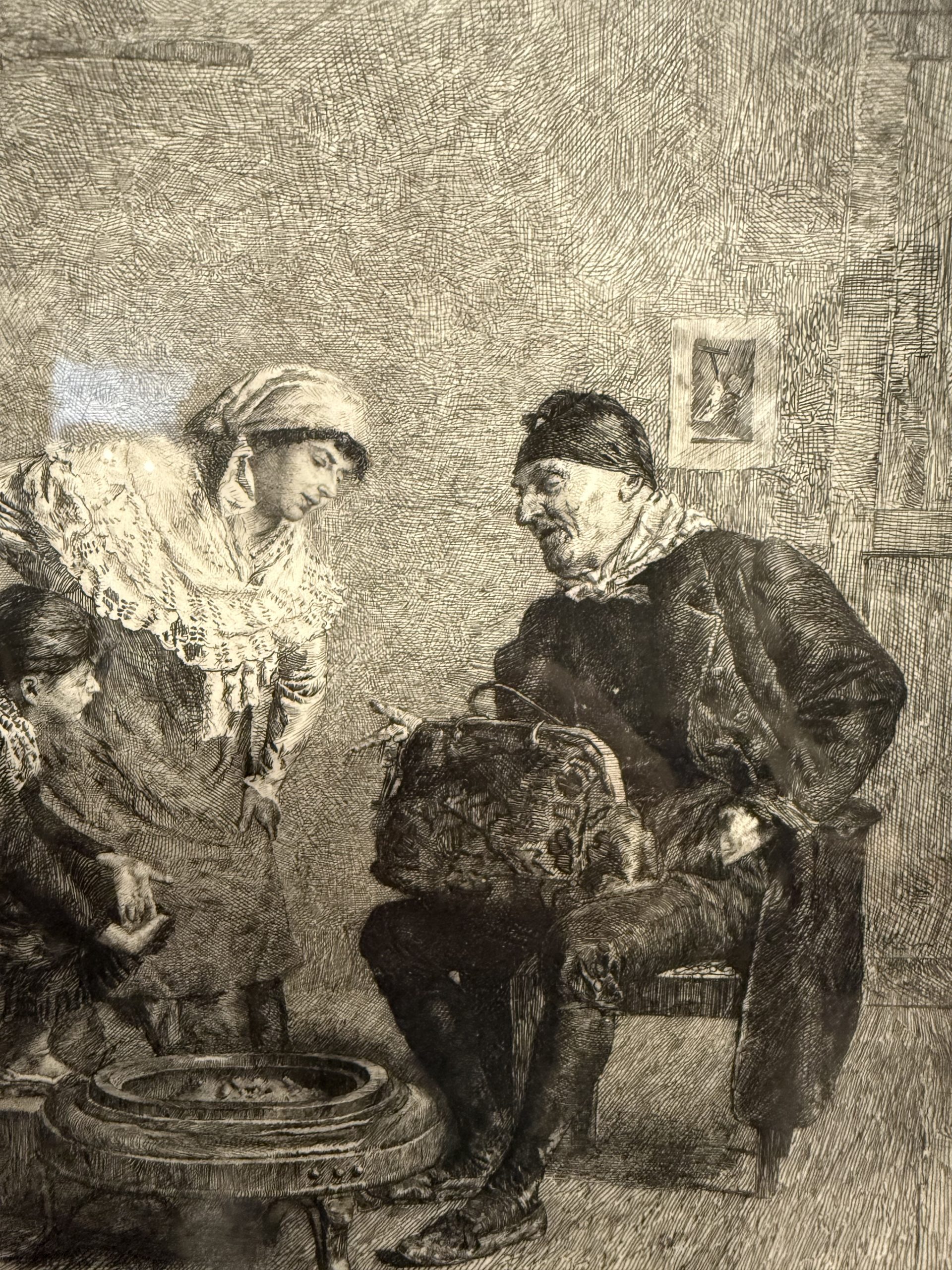 Antica incisione '800 Celestino Turletti. Ben arrivato Lo Zio, 44x32cm - immagine 5
