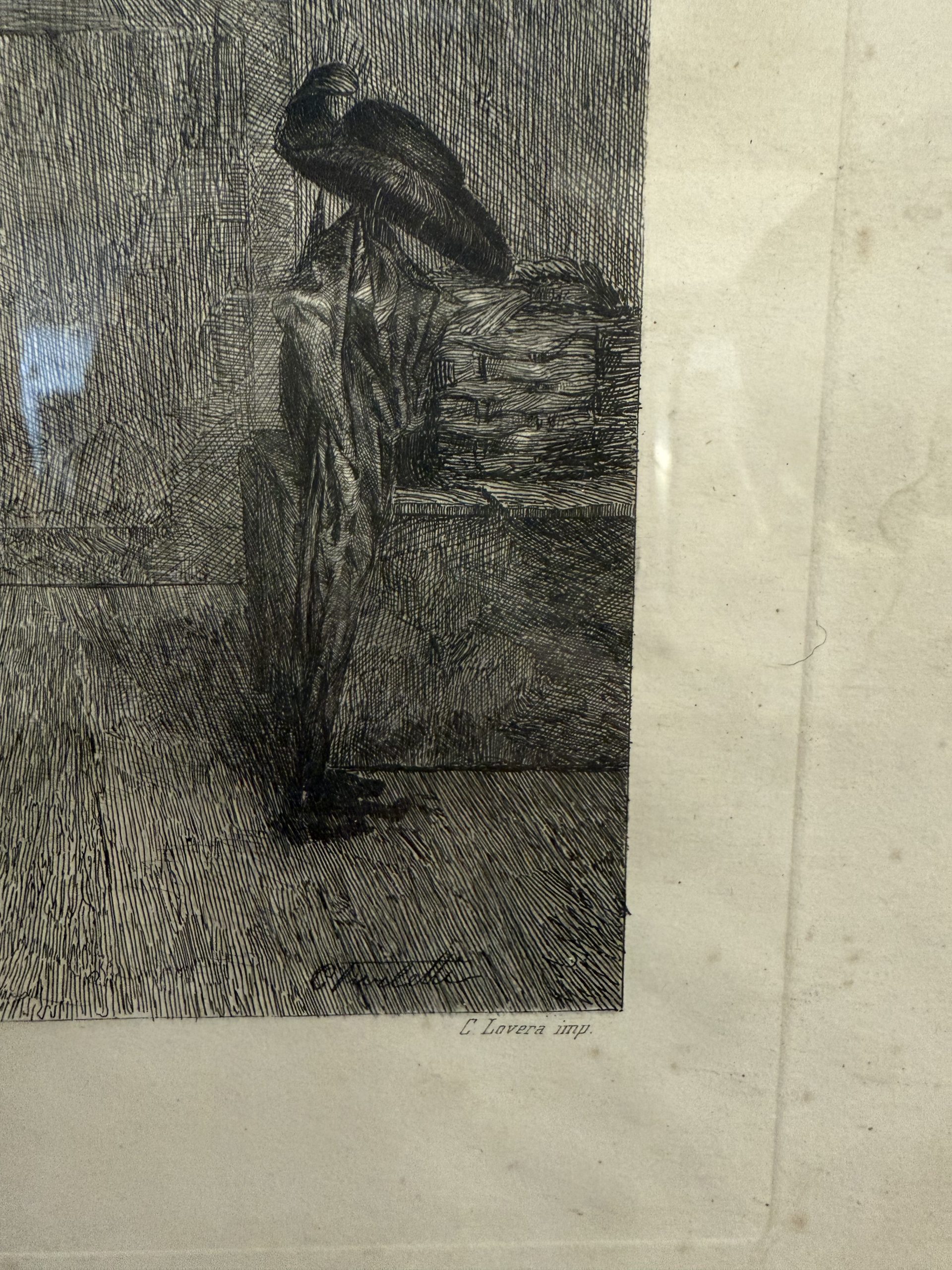Antica incisione '800 Celestino Turletti. Ben arrivato Lo Zio, 44x32cm - immagine 7