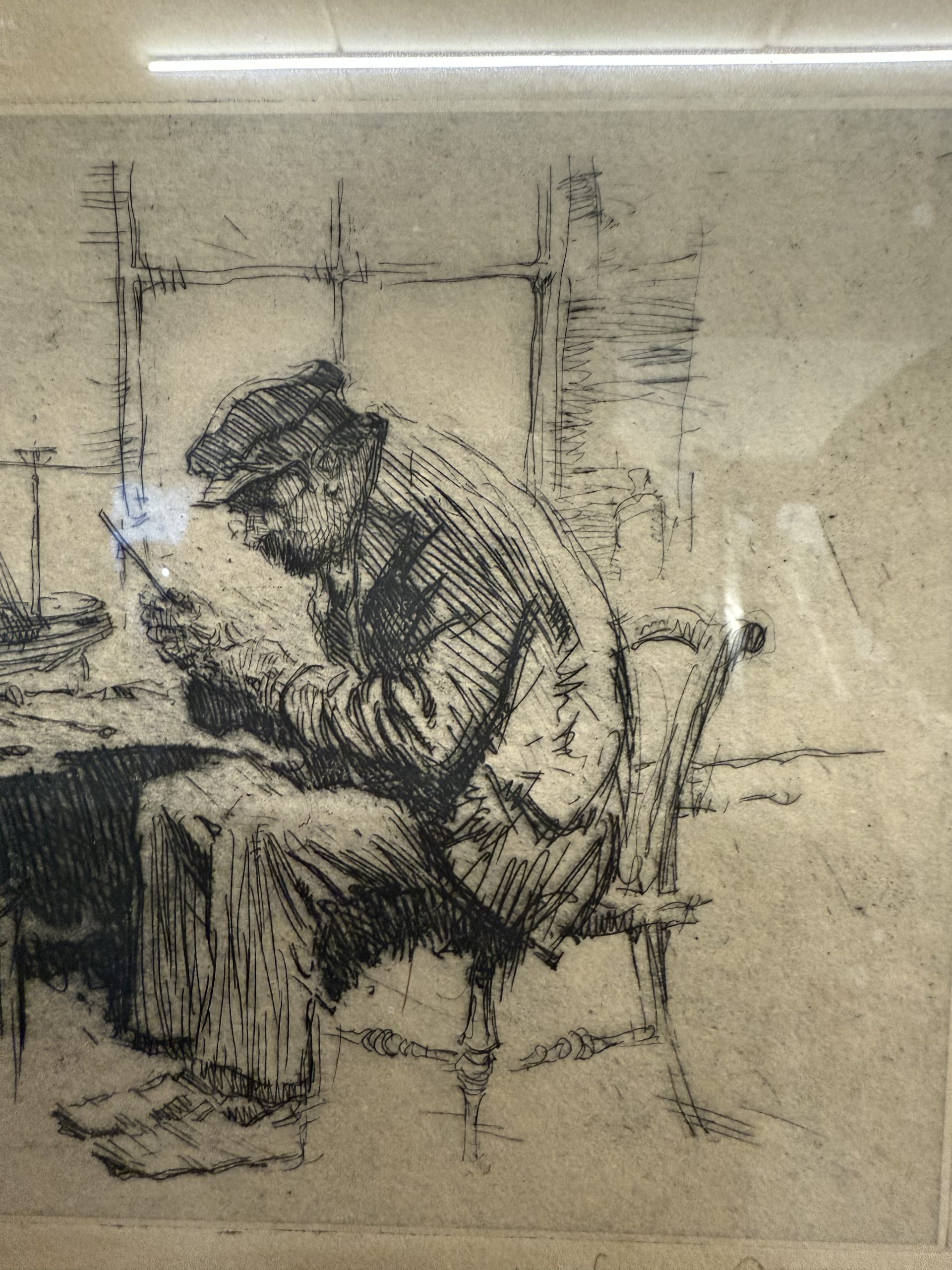Antica incisione Gordon Grant, 41x31cm 1927, personaggio al porto - immagine 9