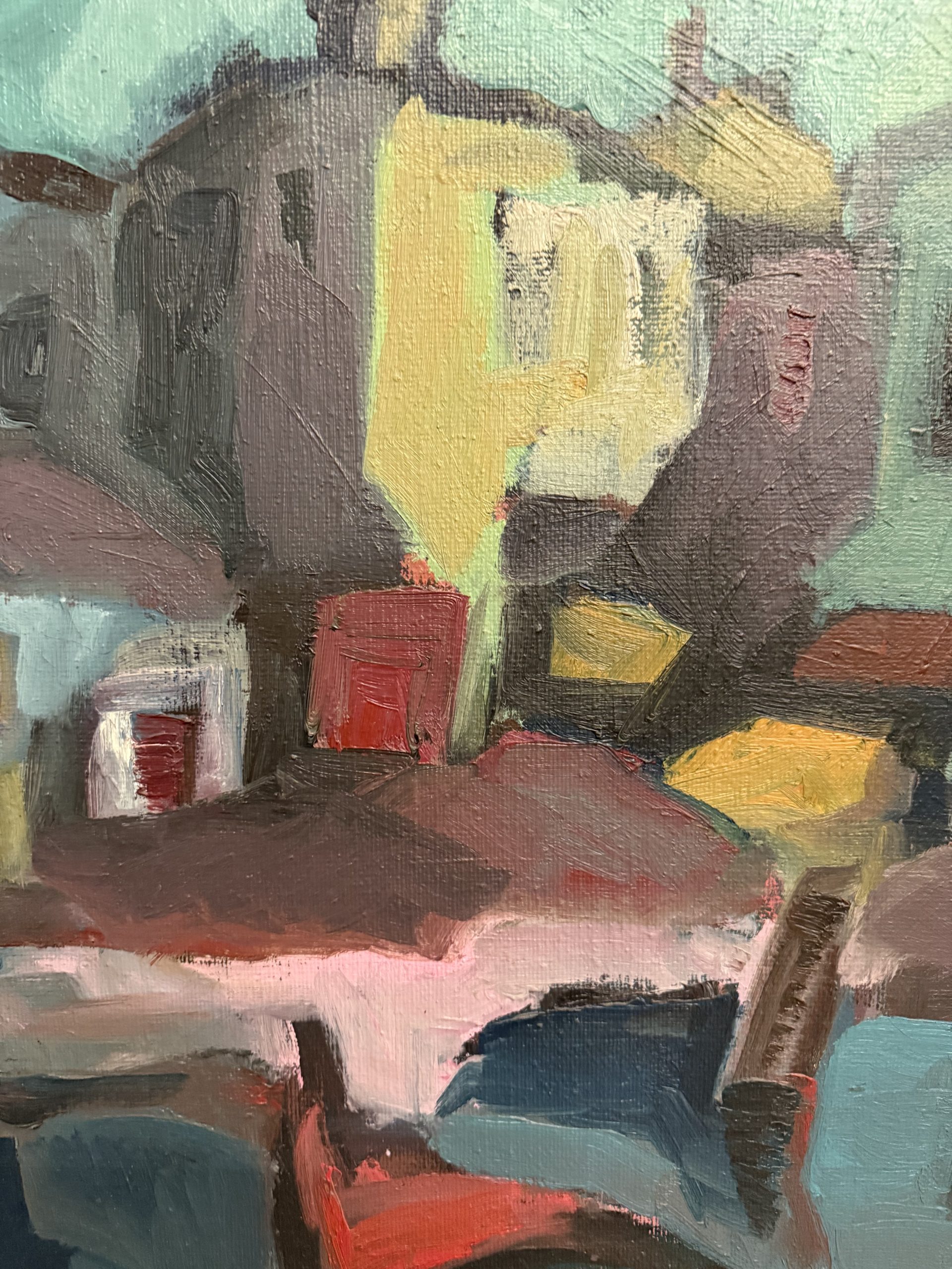 Dipinto materico paesaggio case moderno anni '60, 80x60cm - immagine 8