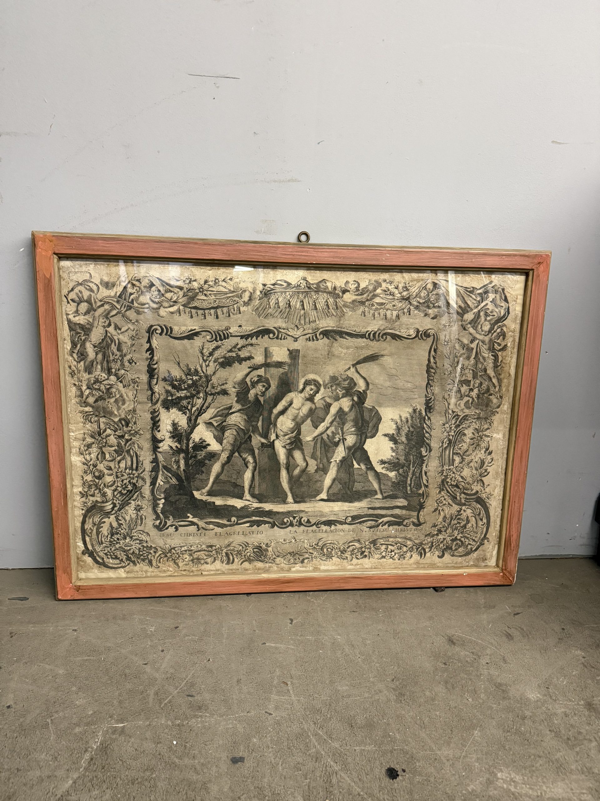 Antica incisione acquaforte flagellazione di Cristo XVI sec, 89x65cm - immagine 3