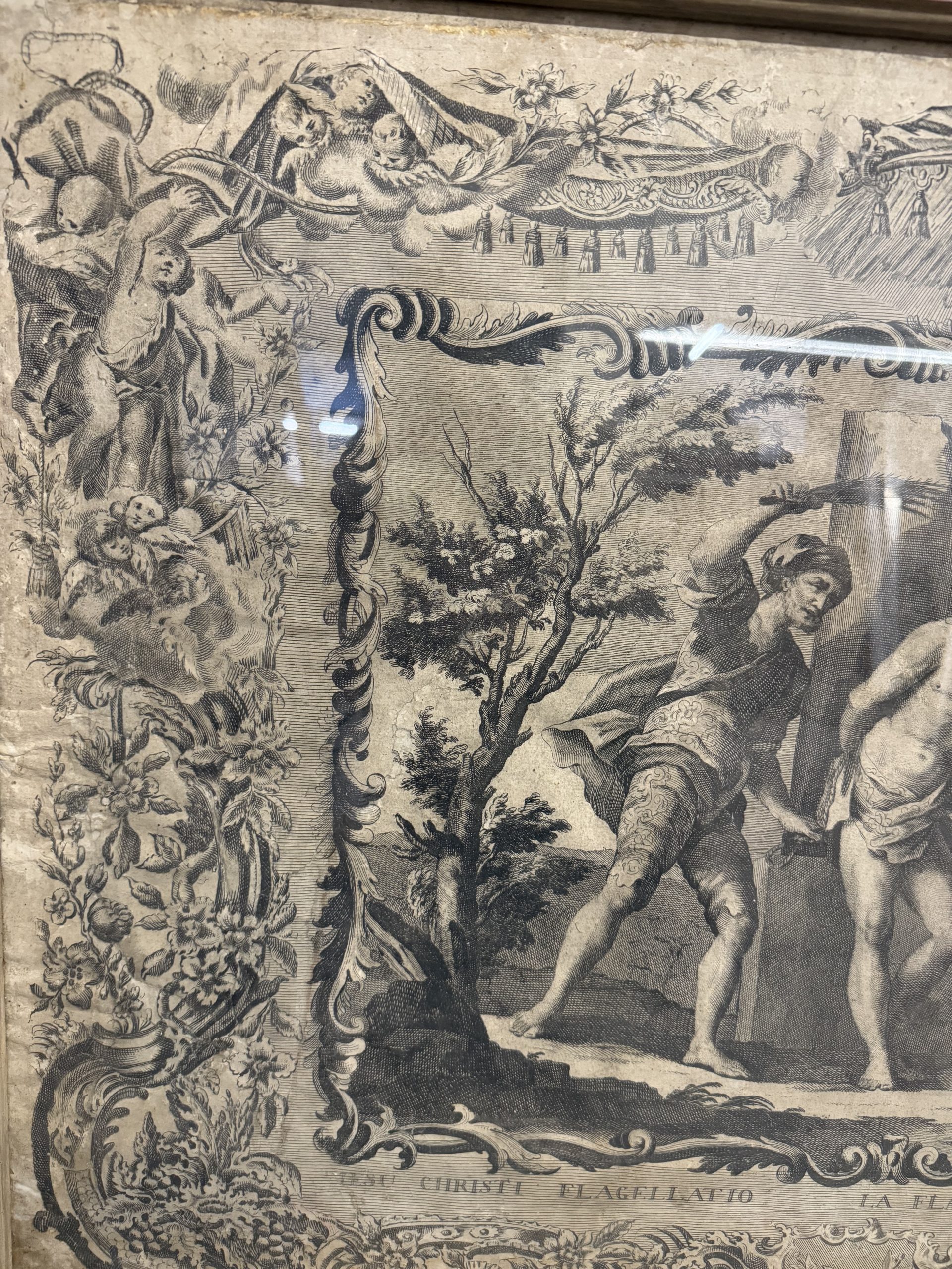 Antica incisione acquaforte flagellazione di Cristo XVI sec, 89x65cm - immagine 4