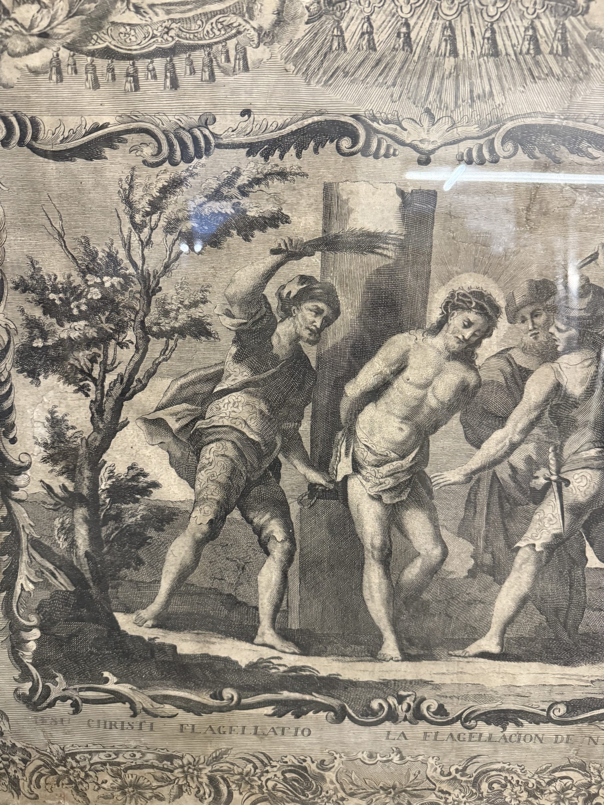 Antica incisione acquaforte flagellazione di Cristo XVI sec, 89x65cm - immagine 5
