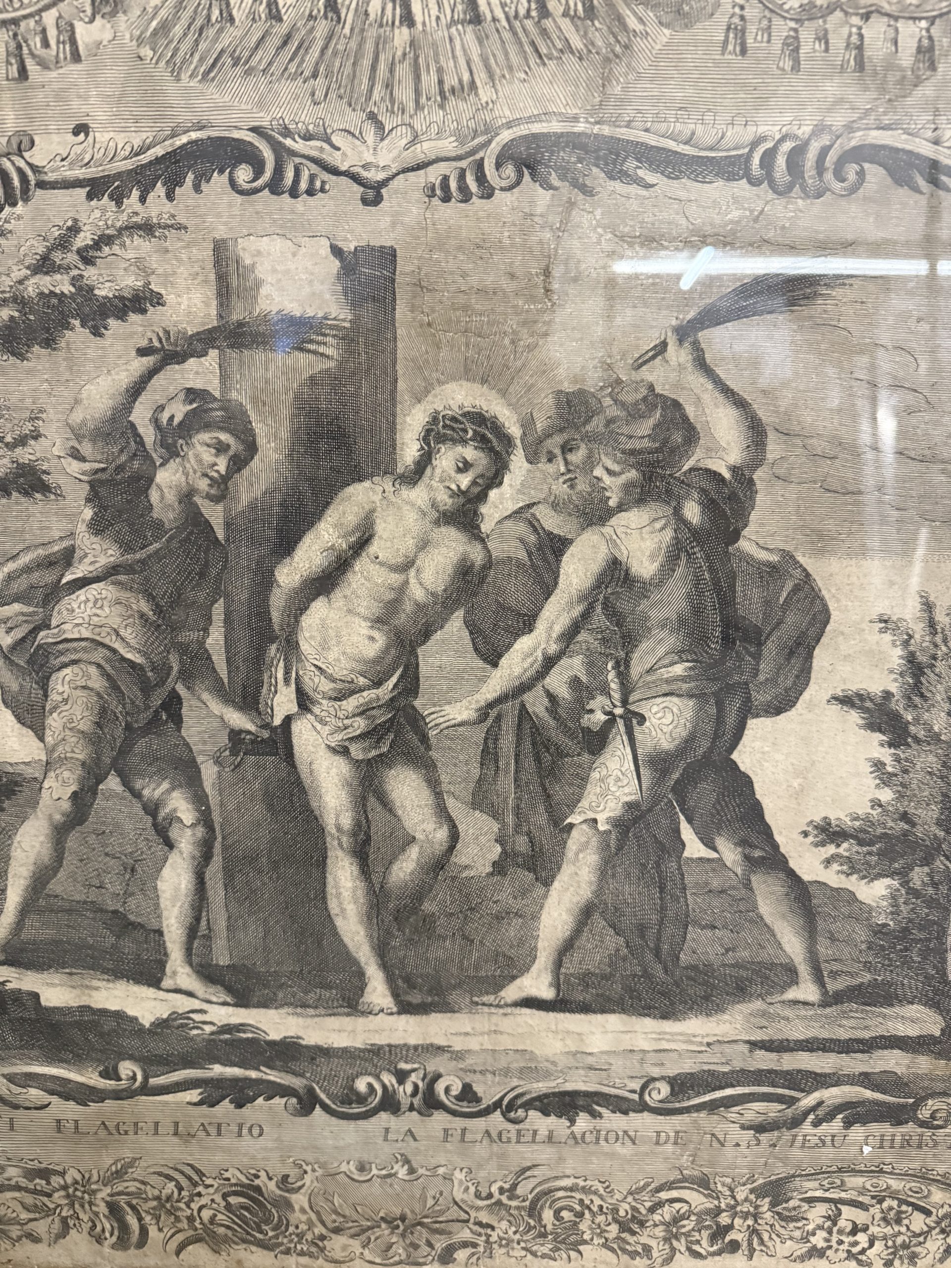 Antica incisione acquaforte flagellazione di Cristo XVI sec, 89x65cm - immagine 6