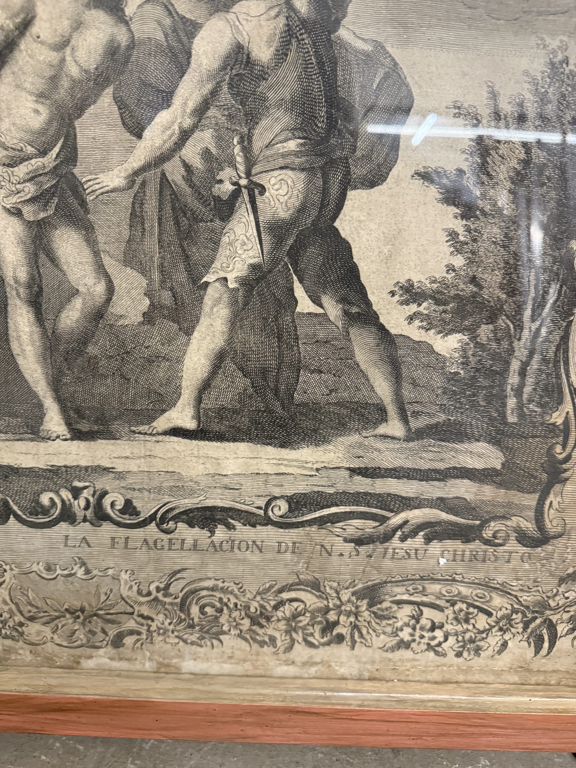 Antica incisione acquaforte flagellazione di Cristo XVI sec, 89x65cm - immagine 9