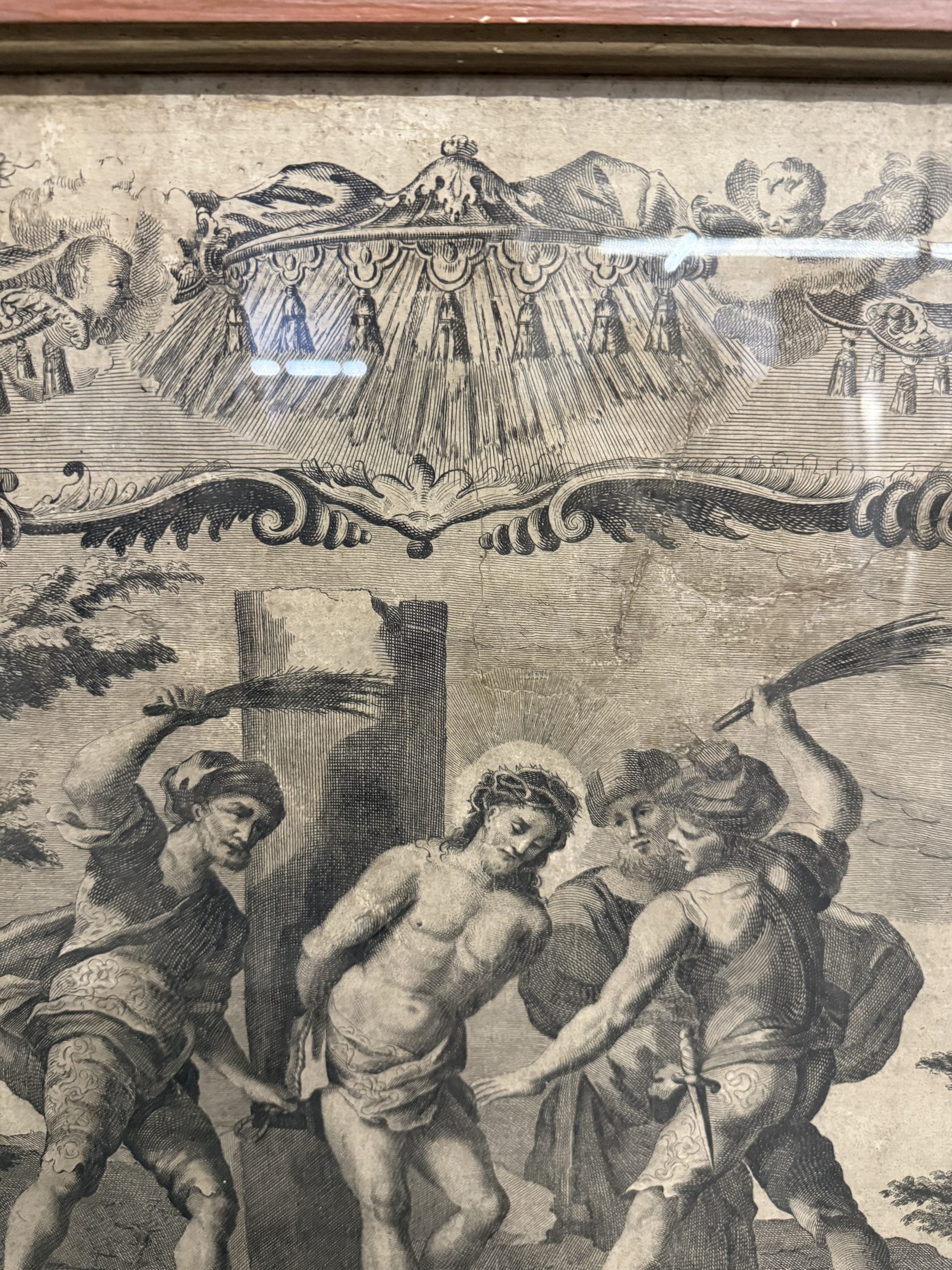 Antica incisione acquaforte flagellazione di Cristo XVI sec, 89x65cm - immagine 11