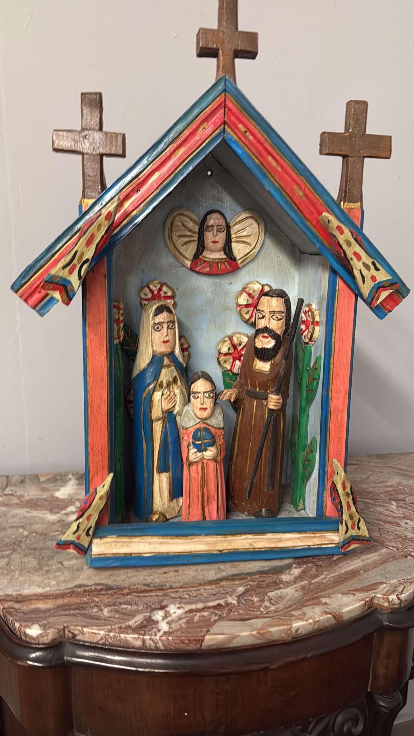 Opera contemporanea XX sec, scultura legno e Capanna con Natività , 64x46x23cm - immagine 2