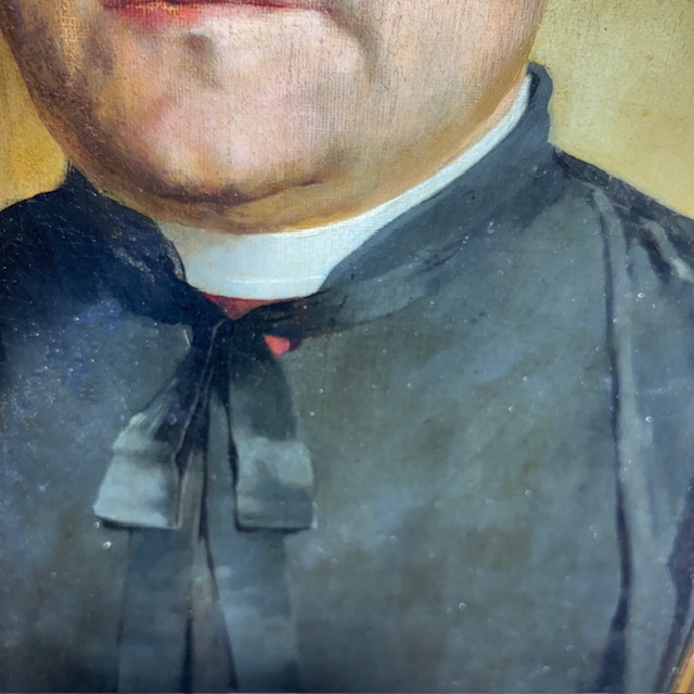 Antico dipinto olio su tela epoca XIX raffigurante prelato / personaggio un cornice dorata laccata dorata. Mis 60 x 45 - immagine 5