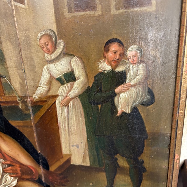 Antico dipinto fiammingo epoca XVIII olio su tavola raffigurante La deposizione . Mis 58 x 45,50 - immagine 2