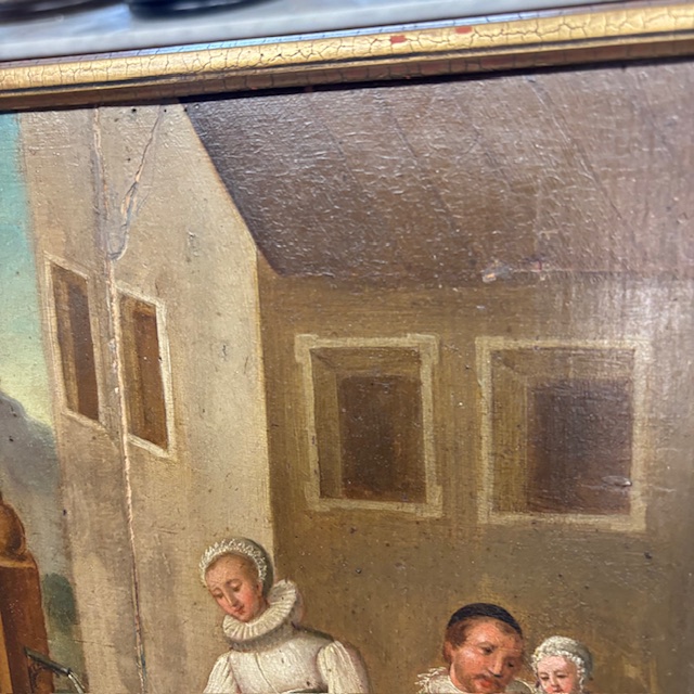Antico dipinto fiammingo epoca XVIII olio su tavola raffigurante La deposizione . Mis 58 x 45,50 - immagine 3