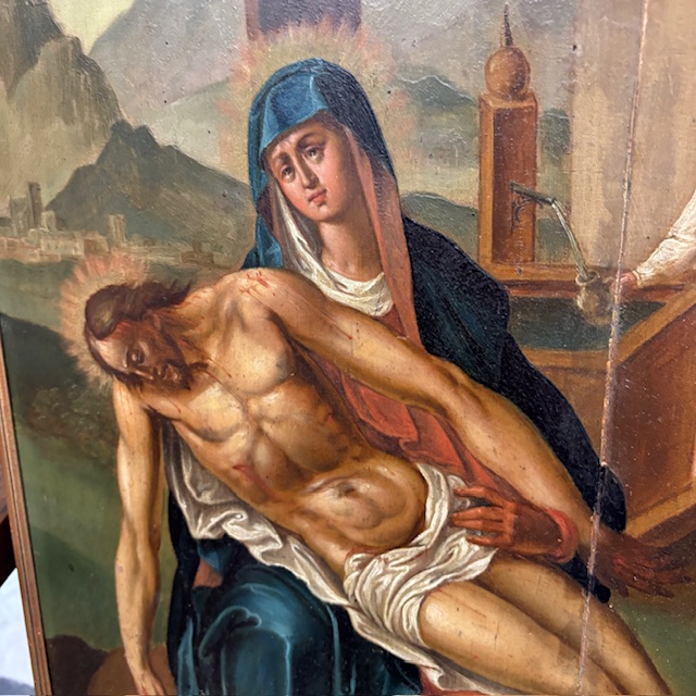 Antico dipinto fiammingo epoca XVIII olio su tavola raffigurante La deposizione . Mis 58 x 45,50 - immagine 4