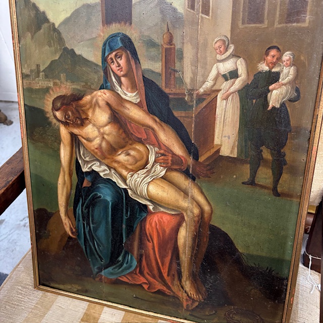 Antico dipinto fiammingo epoca XVIII olio su tavola raffigurante La deposizione . Mis 58 x 45,50 - immagine 5