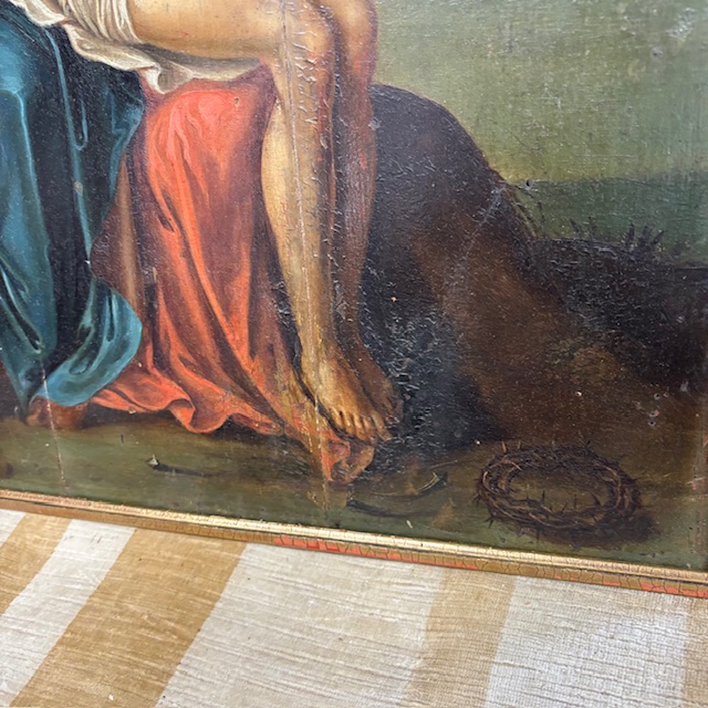 Antico dipinto fiammingo epoca XVIII olio su tavola raffigurante La deposizione . Mis 58 x 45,50 - immagine 7