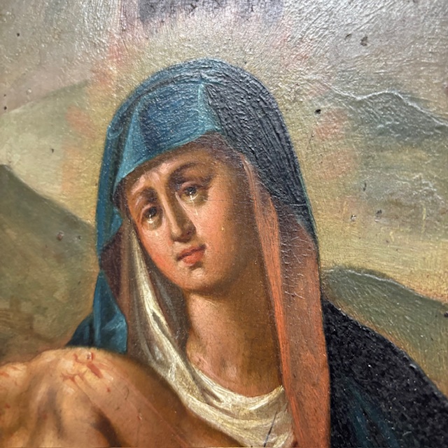 Antico dipinto fiammingo epoca XVIII olio su tavola raffigurante La deposizione . Mis 58 x 45,50 - immagine 10