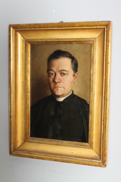 Antico dipinto olio su tela epoca XIX raffigurante prelato / personaggio un cornice dorata laccata dorata. Mis 60 x 45 - immagine 8