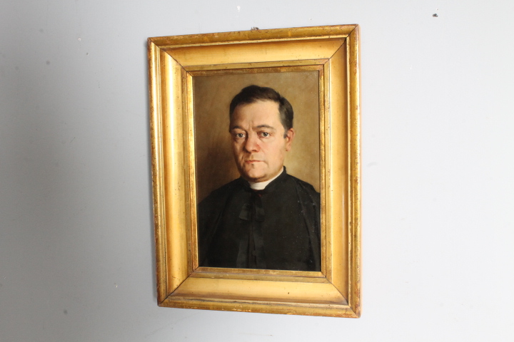 Antico dipinto olio su tela epoca XIX raffigurante prelato / personaggio un cornice dorata laccata dorata. Mis 60 x 45 - immagine 11
