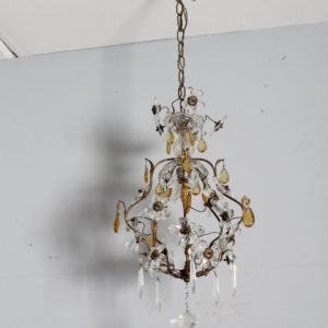 Alternative view of Antico Lampadario Liberty in pendenti e fiori di  cristalli 1930 . Mis H cm 60diametro cm 30