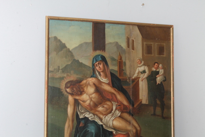 Antico dipinto fiammingo epoca XVIII olio su tavola raffigurante La deposizione . Mis 58 x 45,50 - immagine 12
