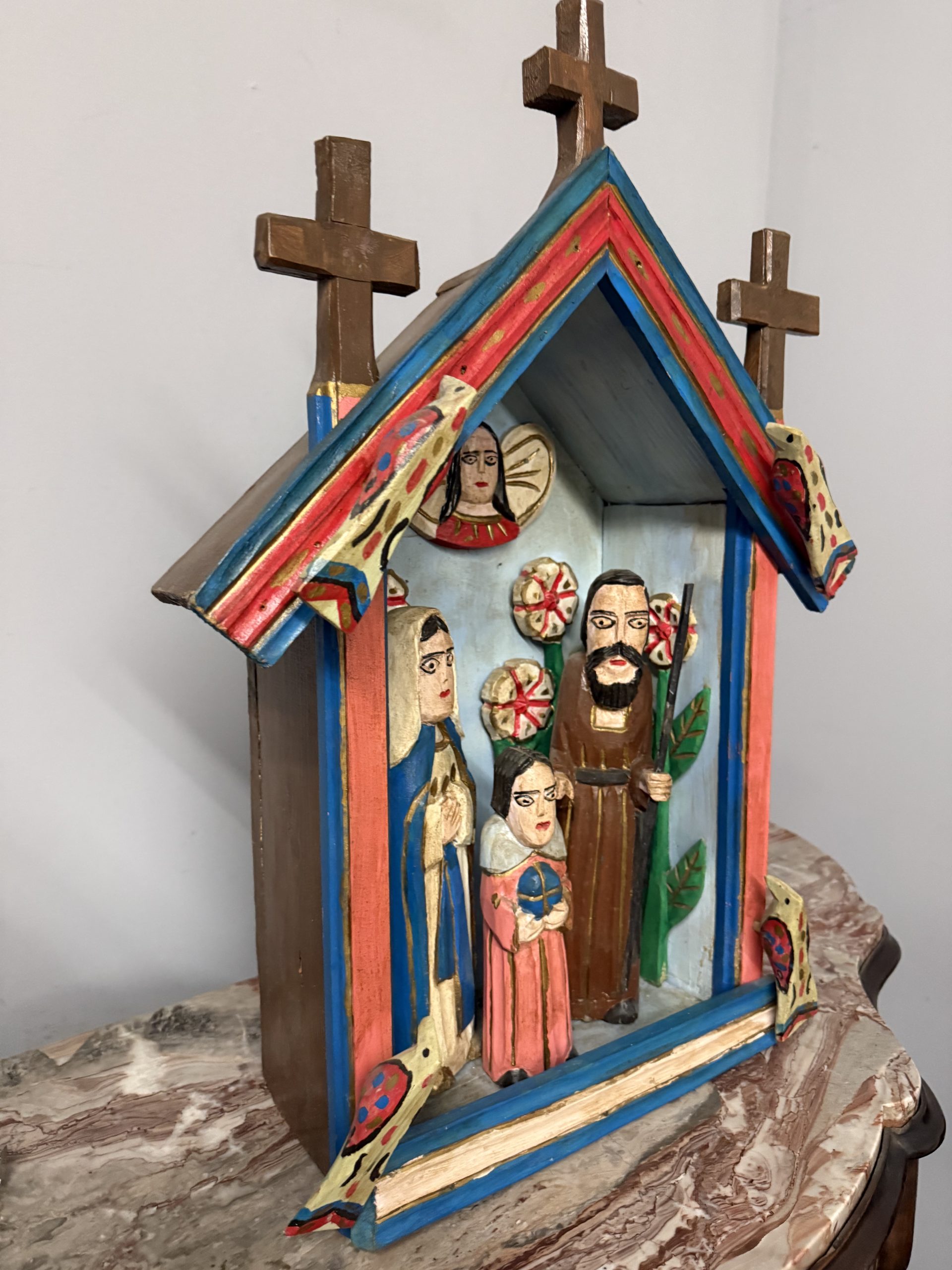 Opera contemporanea XX sec, scultura legno e Capanna con Natività , 64x46x23cm - immagine 5