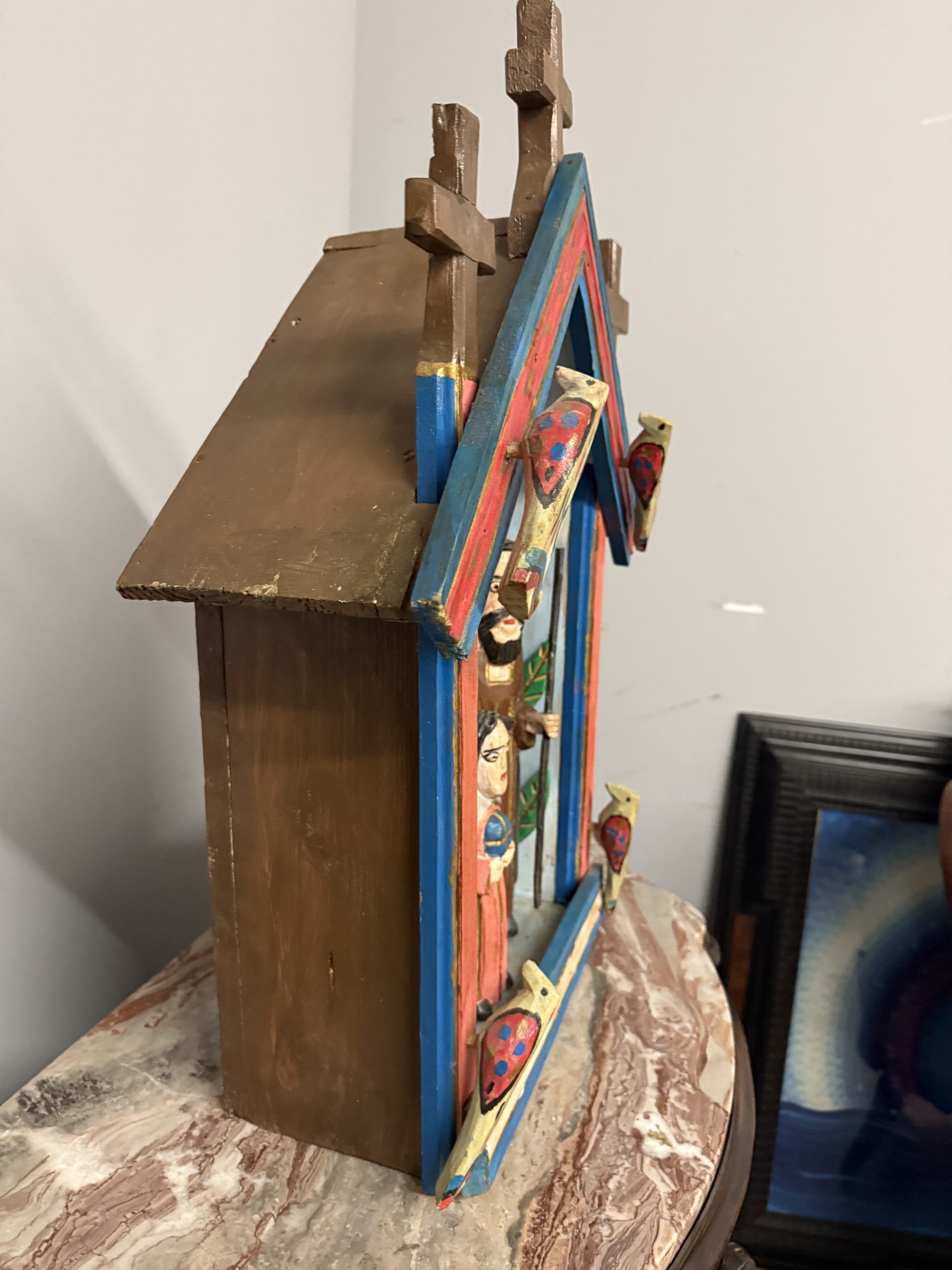 Opera contemporanea XX sec, scultura legno e Capanna con Natività , 64x46x23cm - immagine 6