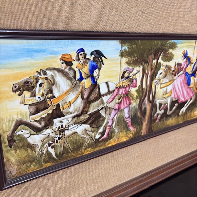 Antico Pannello decorativo maiolica cavalieri Franceschini Pesaro ZG 1950 mis :103x43cm - immagine 2