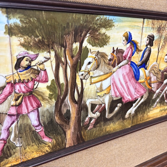 Antico Pannello decorativo maiolica cavalieri Franceschini Pesaro ZG 1950 mis :103x43cm - immagine 3