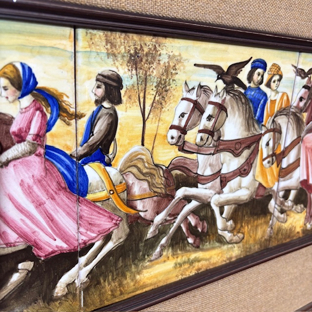 Antico Pannello decorativo maiolica cavalieri Franceschini Pesaro ZG 1950 mis :103x43cm - immagine 4