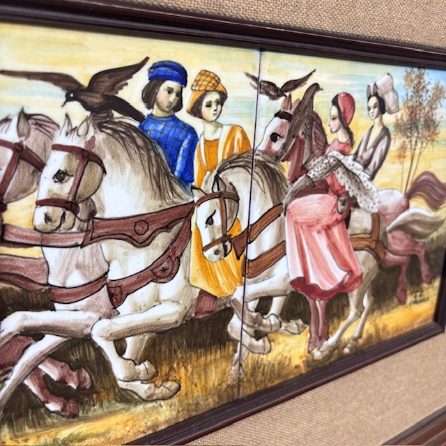 Antico Pannello decorativo maiolica cavalieri Franceschini Pesaro ZG 1950 mis :103x43cm - immagine 5