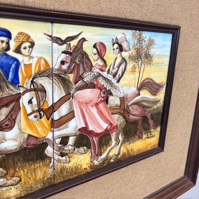 Antico Pannello decorativo maiolica cavalieri Franceschini Pesaro ZG 1950 mis :103x43cm - immagine 6