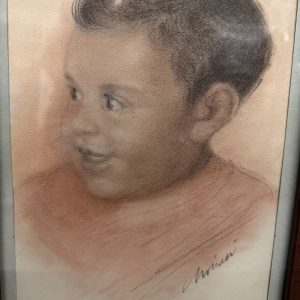 Alternative view of Antico disegno a matita, tecnica sanguigna, anni '50, bambino,40x30cm