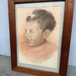 Antico disegno a matita, tecnica sanguigna, anni '50, bambino,40x30cm