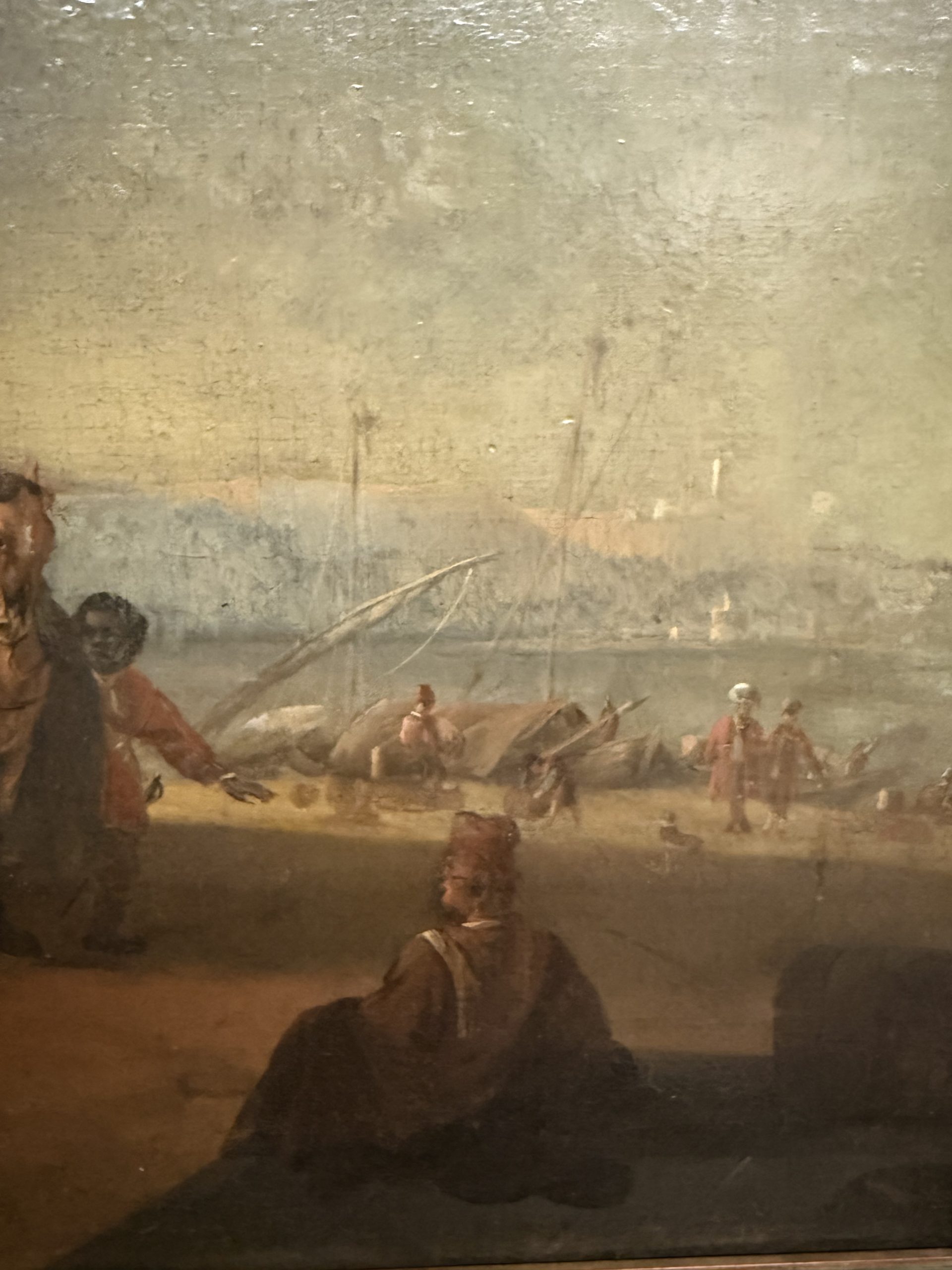 Antico dipinto olio su tela con cavaliere e dama XVIII sec, 63x55cm - immagine 5