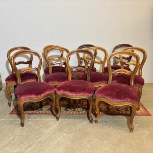 Antico e raro gruppo di 10 sedie Luigi Filippo XIX secolo