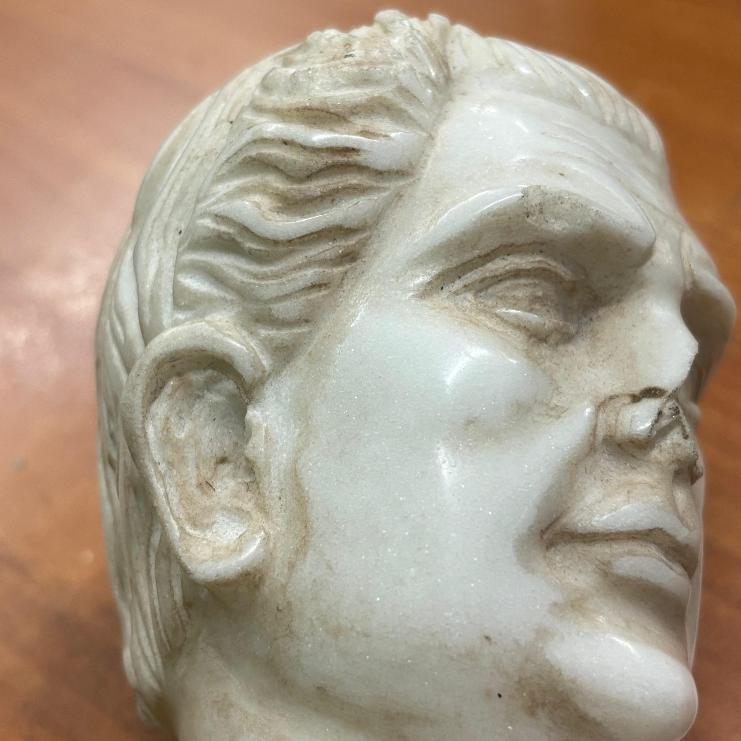 Antica scultura in marmo di imperatore XIX sec, 10x8cm - immagine 5
