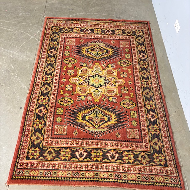 Tappeto Vintage anni 70 lana fondo rosso . motivi geometrici Mis 207 x cm 140 - immagine 3