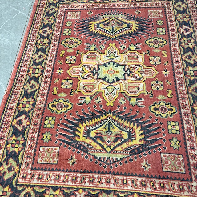 Tappeto Vintage anni 70 lana fondo rosso . motivi geometrici Mis 207 x cm 140 - immagine 4