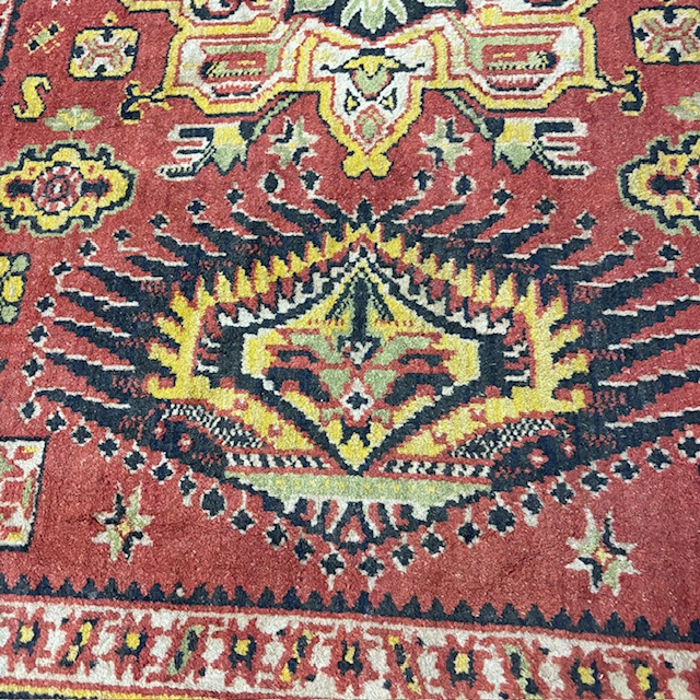 Tappeto Vintage anni 70 lana fondo rosso . motivi geometrici Mis 207 x cm 140 - immagine 5