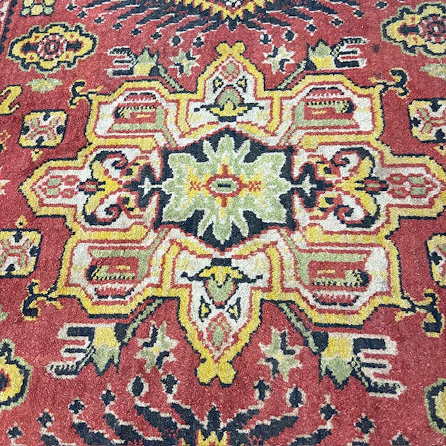 Tappeto Vintage anni 70 lana fondo rosso . motivi geometrici Mis 207 x cm 140 - immagine 6
