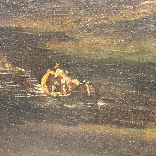 Antico bellissimo dipinto Paesaggio e rovine con personaggi ,metà XVIII sec . mis 116 x 95 - immagine 3