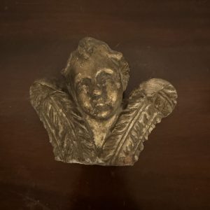 Alternative view of Antico frammento scultura d'angelo dorato, XVII sec, 14x14cm