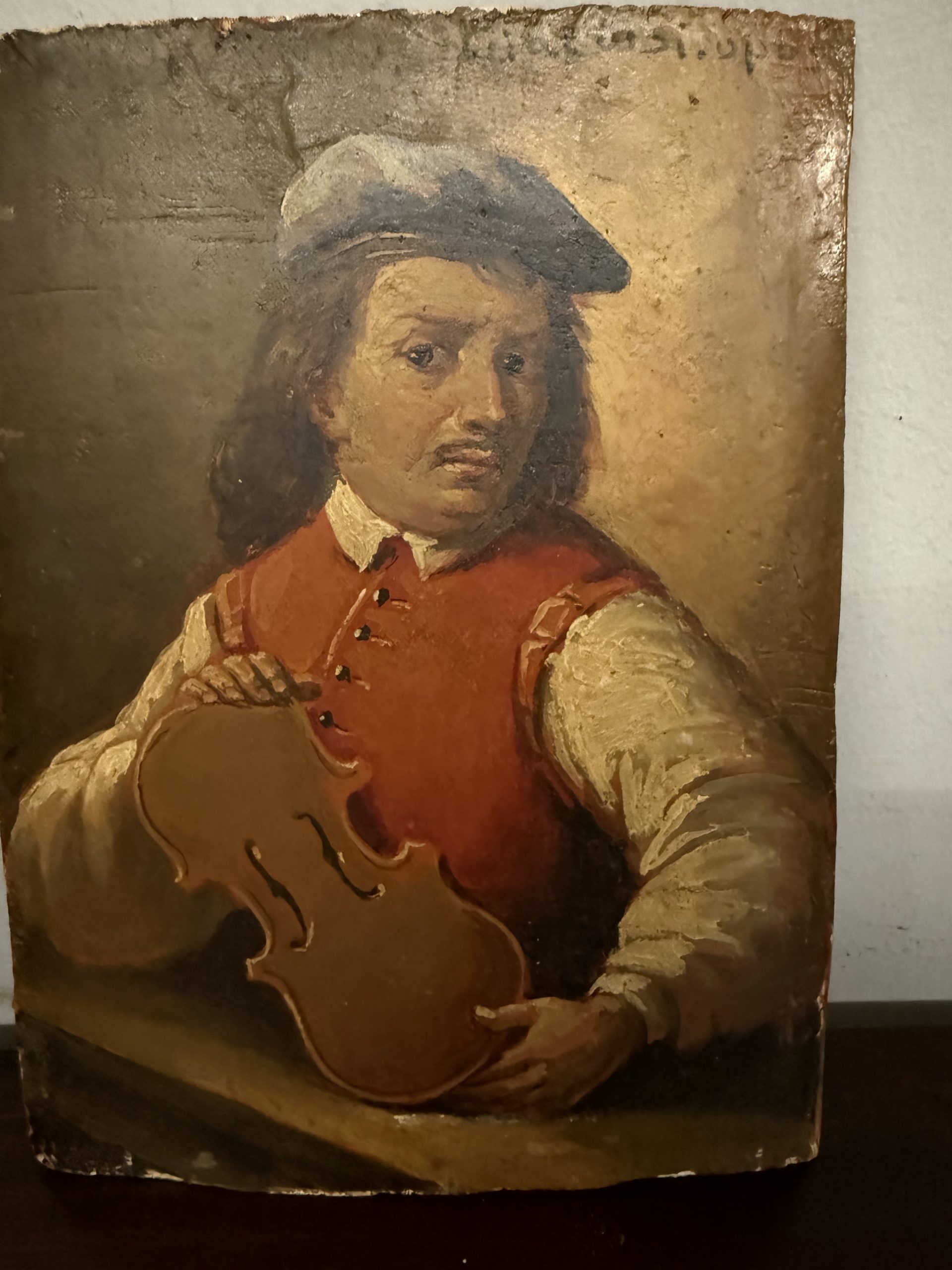 Antico dipinto con liutaio XIX sec, Cialdisi, 24x18cm - immagine 5