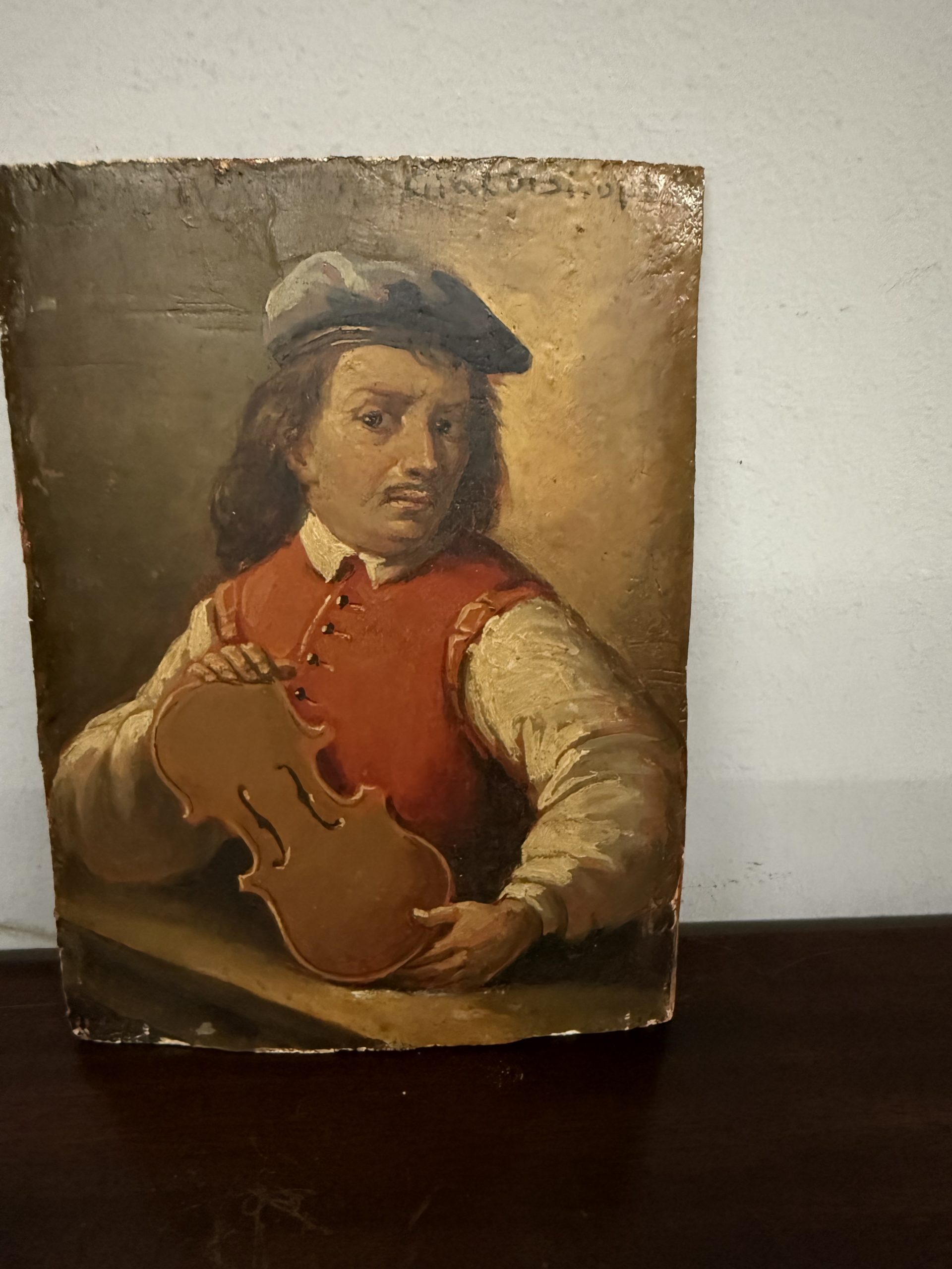 Antico dipinto con liutaio XIX sec, Cialdisi, 24x18cm - immagine 7