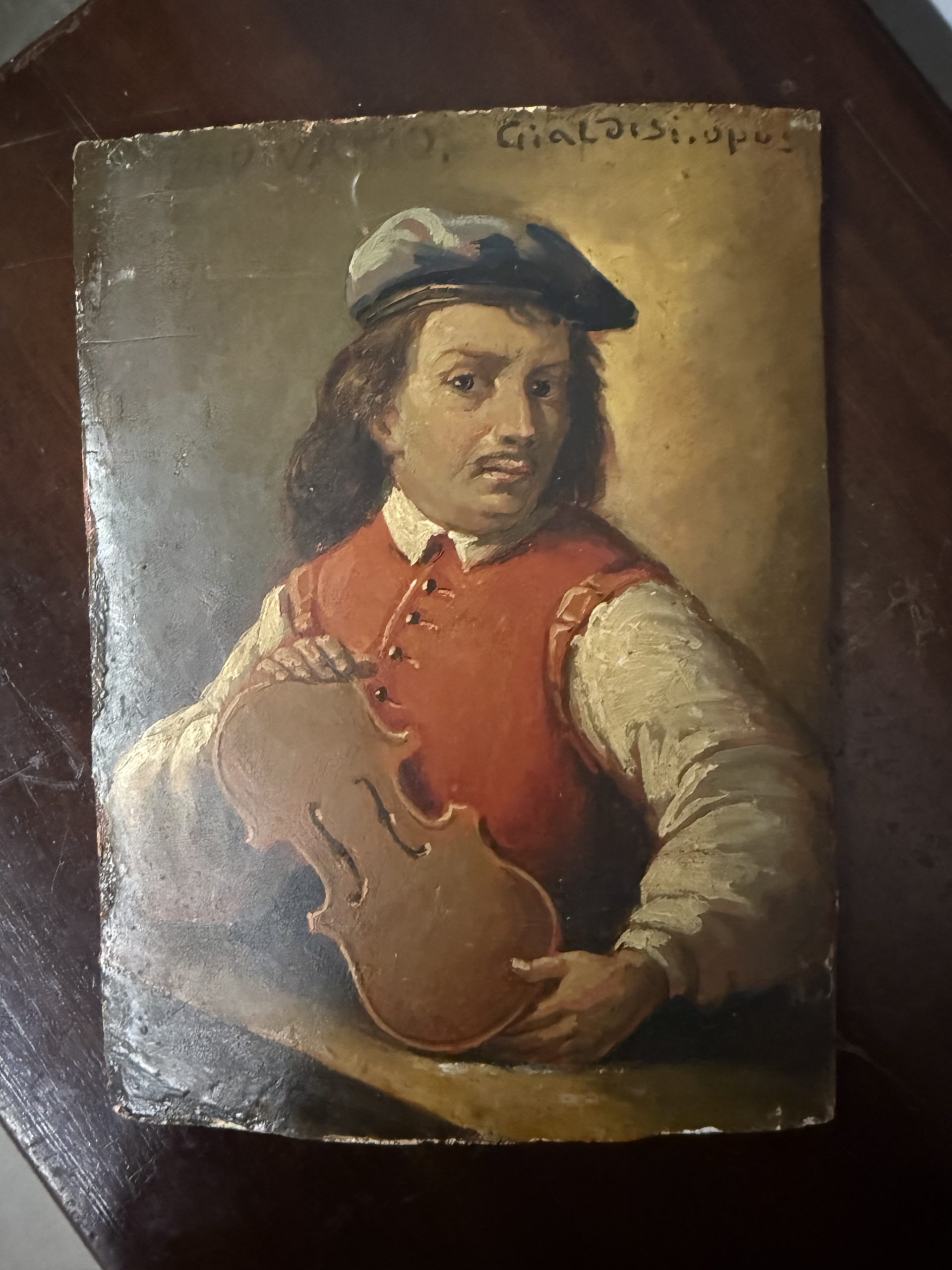 Antico dipinto con liutaio XIX sec, Cialdisi, 24x18cm - immagine 9