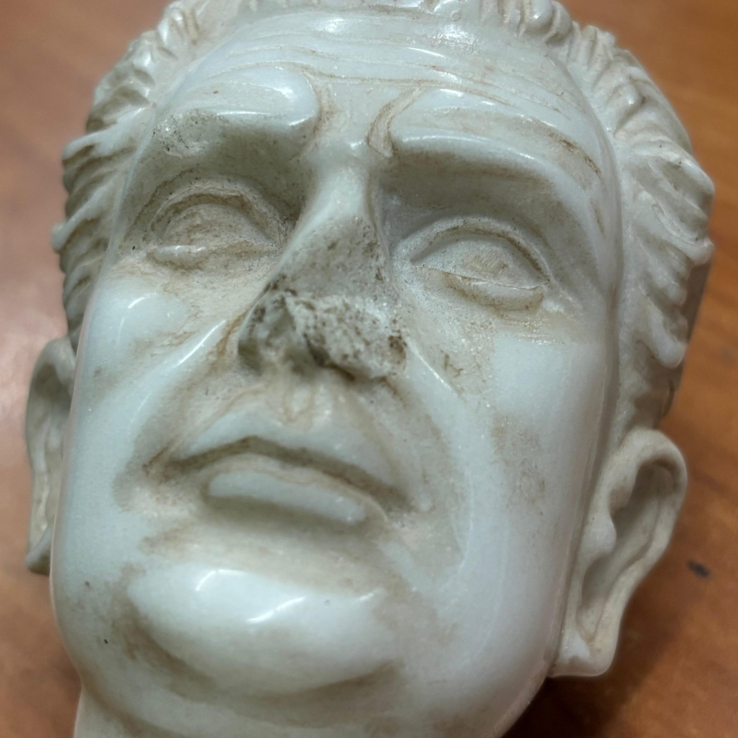 Antica scultura in marmo di imperatore XIX sec, 10x8cm - immagine 11