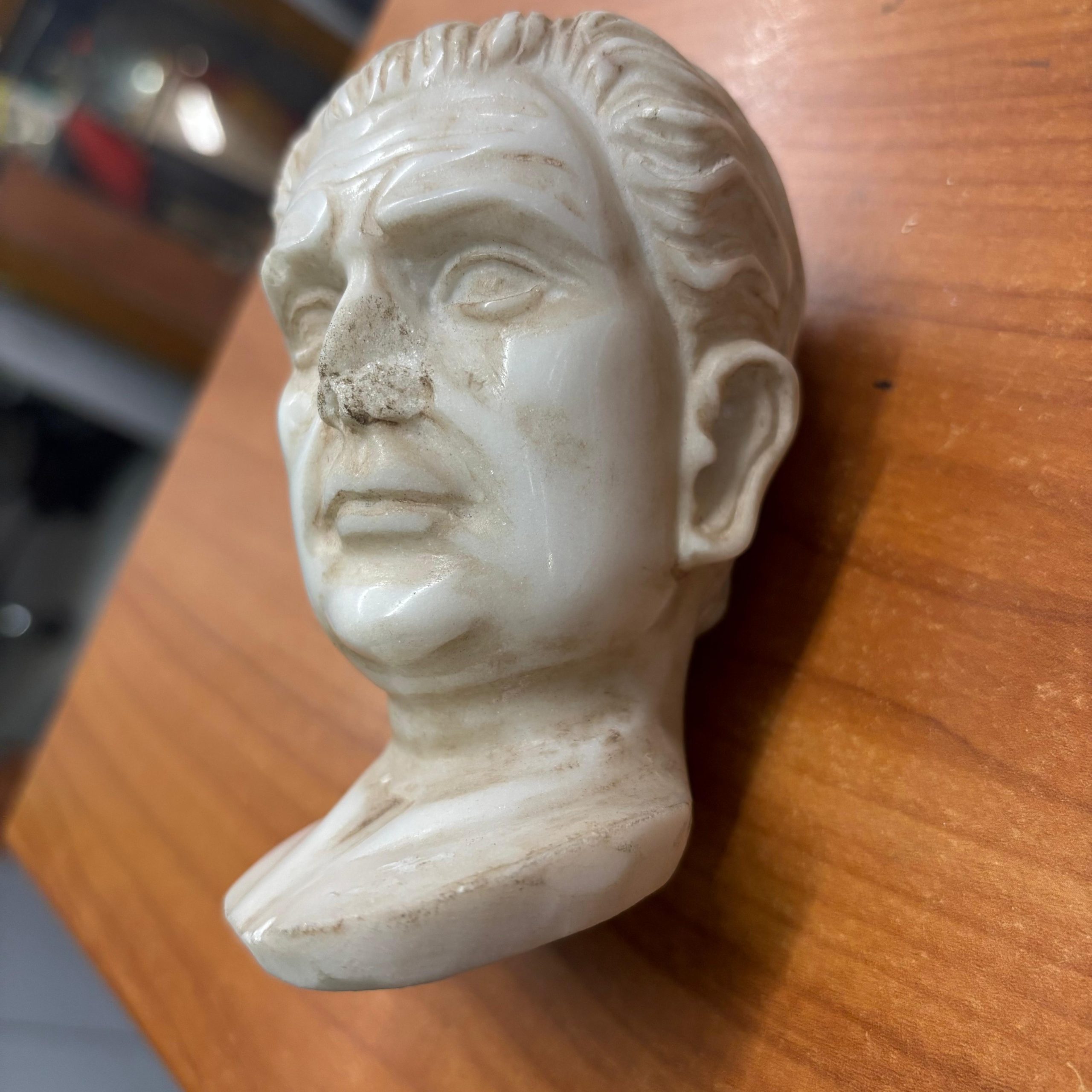 Antica scultura in marmo di imperatore XIX sec, 10x8cm - immagine 12