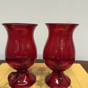 Coppia di vasi di Murano mid century, rosso rubino con candelabro, 24x12cm