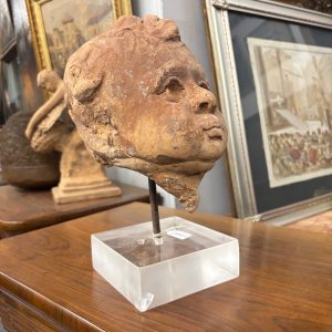 Antica scultura  testa di Angelo Putto  in terracotta XIX secolo . Mis H 28