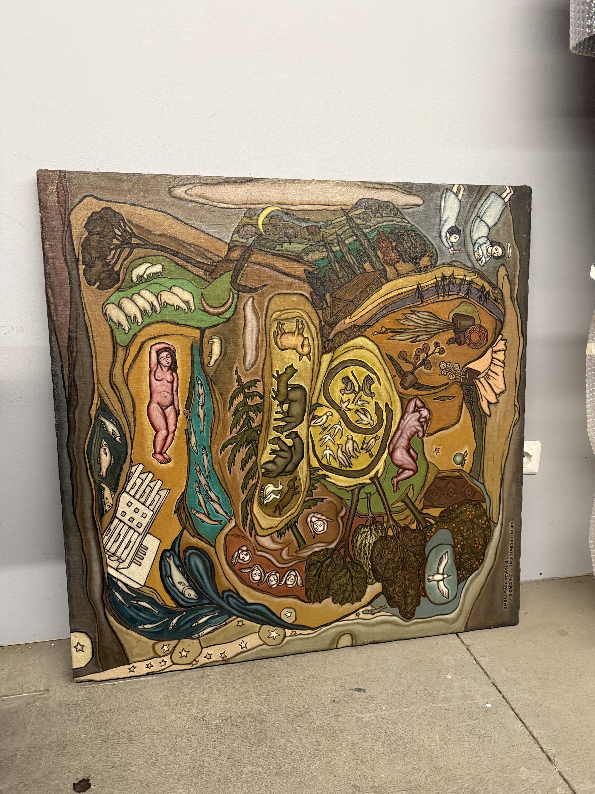 Dipinto su tela "Il Caos" Sofia Paceviciene, Roma 1986, 95x93cm
