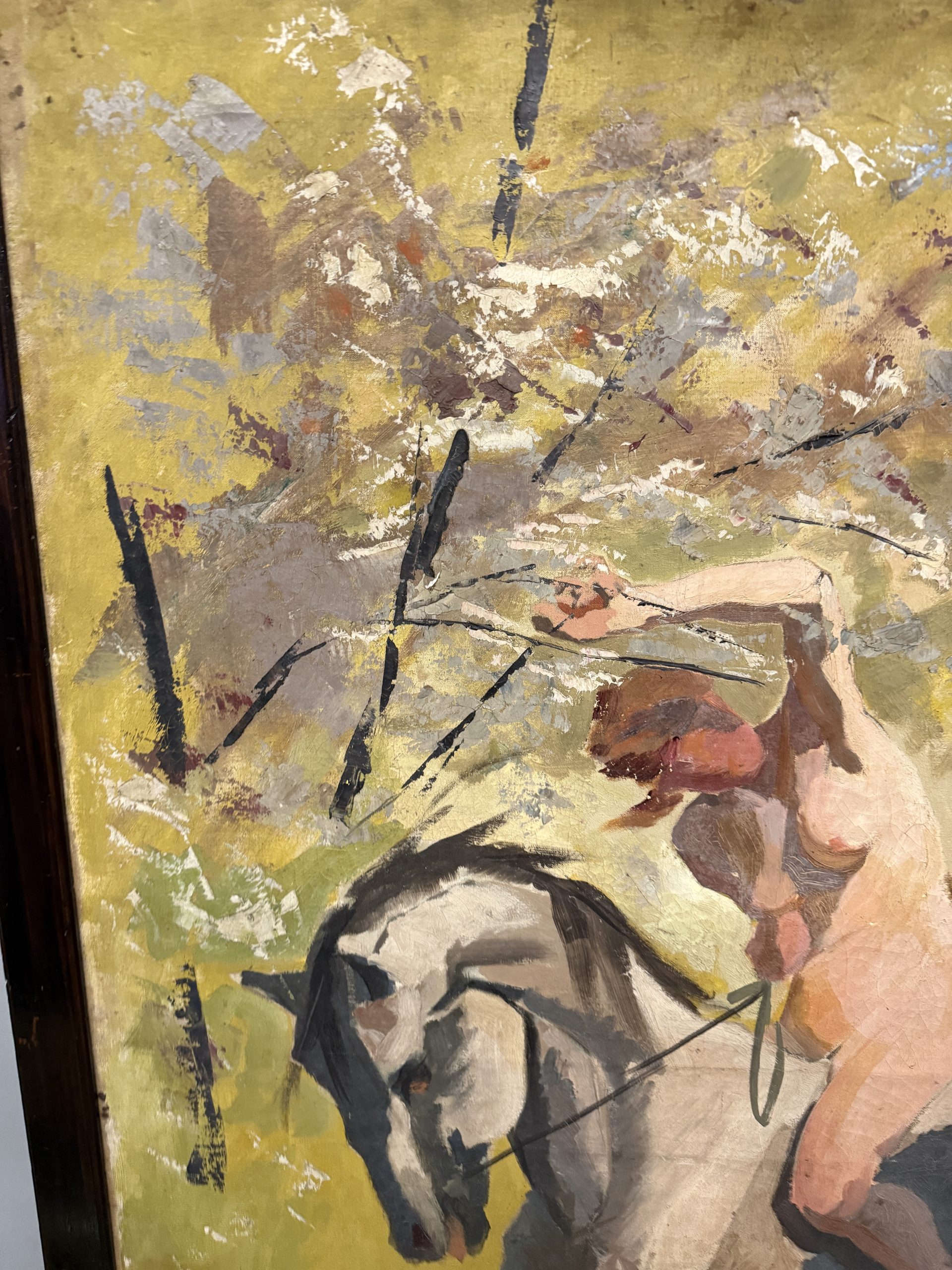Antico dipinto olio su tela "Donna nuda a cavallo" Roma 1921, 140x89cm - immagine 3