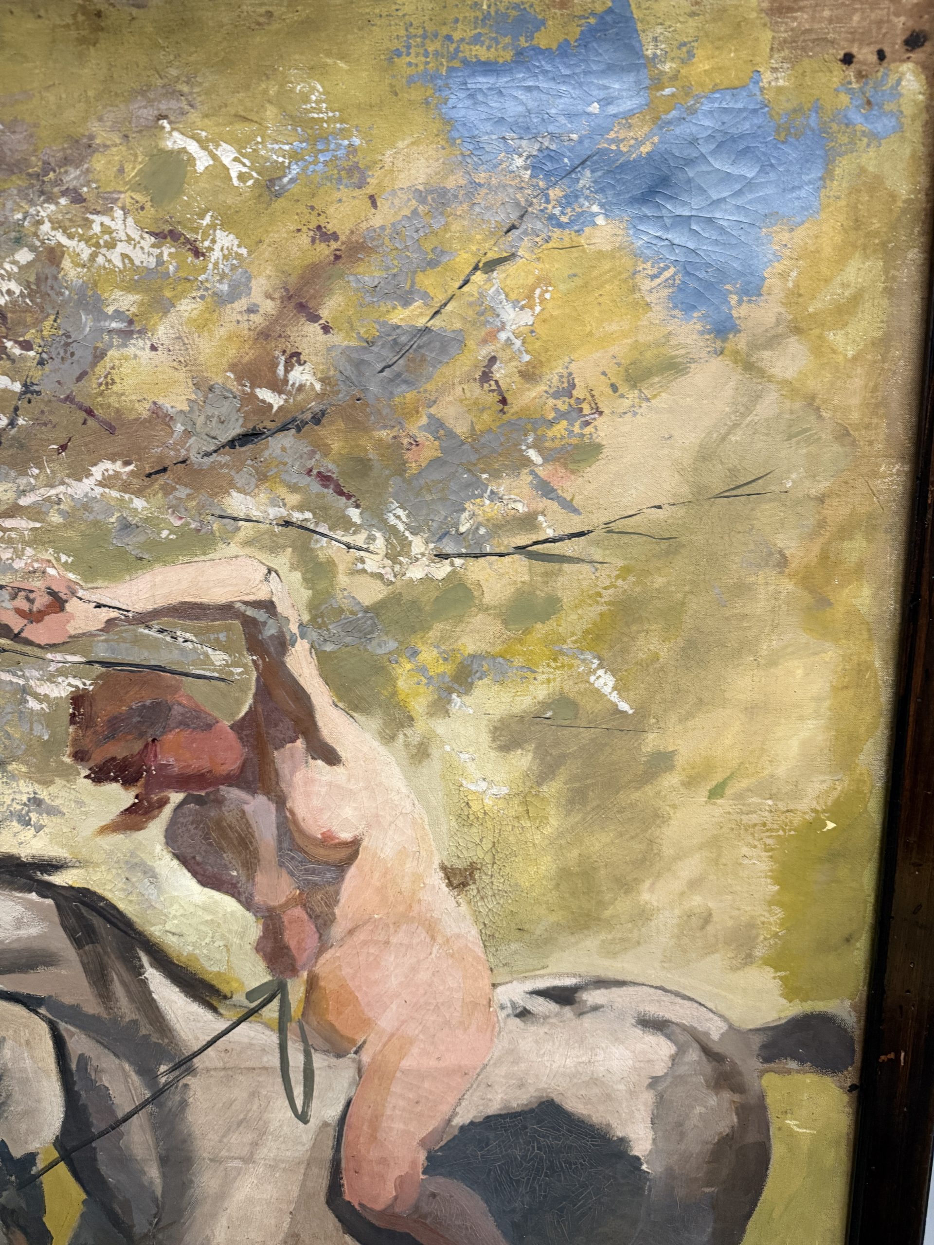Antico dipinto olio su tela "Donna nuda a cavallo" Roma 1921, 140x89cm - immagine 4